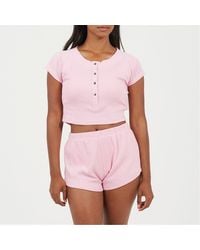 Brave Soul - Lounge Set With Henley Cropped Tee And Matching Shorts - Lyst