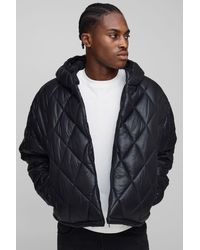 BoohooMAN - Oversized Boxy High Sheen Diamond Quilted Hooded Funnel Puffer Jacket - Lyst