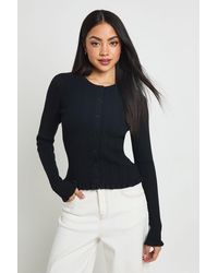 Boohoo - Rib Knit Lettuce Edge Cardigan - Lyst