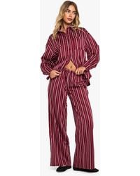Boohoo - Pinstripe Wide Leg Drawcord Waist Pants - Lyst