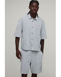 BoohooMAN - Stripe Seersucker Embroidered Boxy Oversized Shirt & Short Set - Lyst