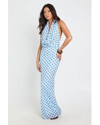 Boohoo - Tonal Polka Dot Deep Cowl Maxi Dress - Lyst