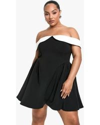Boohoo - Plus Contrast Off The Shoulder Pleated Skater Dress - Lyst