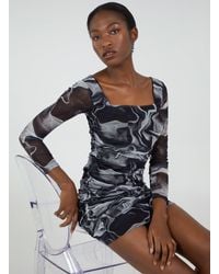 Pink Vanilla - Mesh Marble Long Sleeve Mini Dress - Lyst