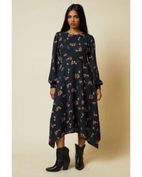 Dorothy Perkins - Petite Ditsy Floral Hanky Hem Shirred Cuff Midi Dress - Lyst