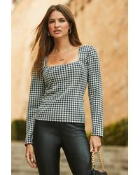 Sosandar - Dogtooth Print Square Neck Jersey Top - Lyst