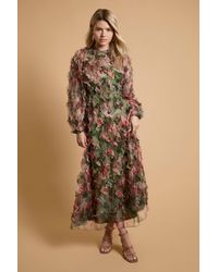 Oasis - Long Sleeve Printed Mesh Midi Dress - Lyst
