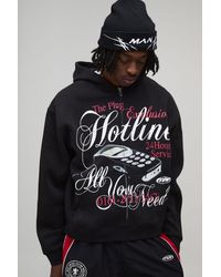 BoohooMAN - Oversized Boxy Hotline Graphic Zip Through Hoodie Cotton - Lyst