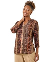 Roman - Abstract Print V-Neck Stretch Top - Lyst