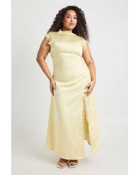 Boohoo - Plus Satin High Neck Maxi Dress With Lace Trim - Lyst
