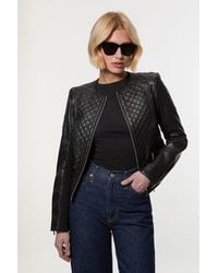 Karen Millen - Leather Quilted Biker Jacket - Lyst
