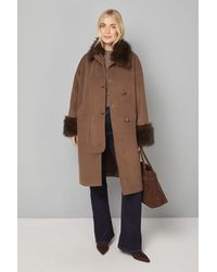 Wallis - Petite Toggle Detail Faux Fur Collar Coat - Lyst