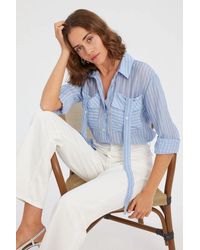 Hiccup - Striped Mesh Long Sleeve Shirt With Pocket Detail - Lyst