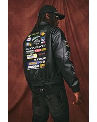 BoohooMAN - Boxy Fit Pu Rodeo Applique Badge Varsity Bomber Jacket - Lyst