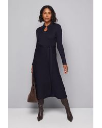 Wallis - Keyhole Collared Belted Knitted Midi Dress - Lyst