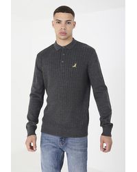 Brave Soul - 'Digllinger' Long Sleeve Knitted Polo Shirt Cotton - Lyst