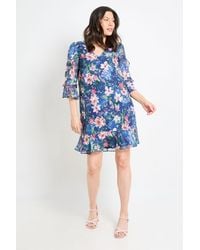 Wallis - Floral Print Ruffle Shift Dress - Lyst
