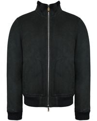 Hackett - Mayfair Shearling Dark Chocolate Bomber Jacket - Lyst