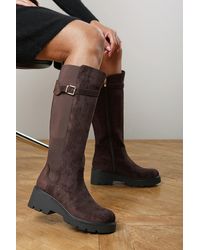 Where's That From - Erelia Wide Fit Stretch Panel Buckle Detail Wedge Boots - Lyst
