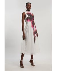 Karen Millen - Petite Photographic Floral Organza Scarf Detail Woven Maxi Dress - Lyst