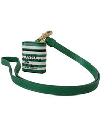 Dolce & Gabbana - Groene Leren Band Gouden Metaal Logo Airpods Hoes - Lyst