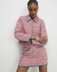 River Island - Trophy Jacket Whipstitch Boucle - Lyst