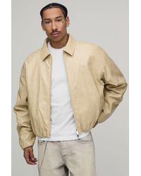 BoohooMAN - Boxy Fit Croc Pu Elasticated Hem Harrington Jacket - Lyst