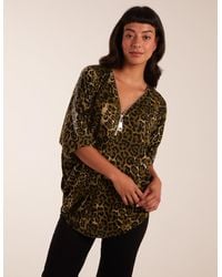 Blue Vanilla - Vanilla Leopard Zip Front Diamante Tunic Top - Lyst