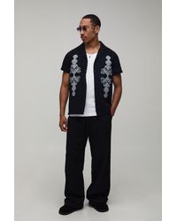 BoohooMAN - Textured Embroidered Regular Shirt & Wide Leg Trouser Set - Lyst