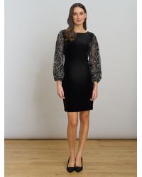 Gina Bacconi - Sky Velvet Dress With Sheer Embroidered Sleeves - Lyst