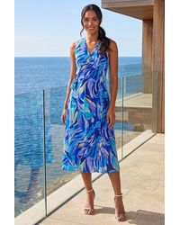 Roman - Floral Print Wrap Chiffon Midi Dress - Lyst