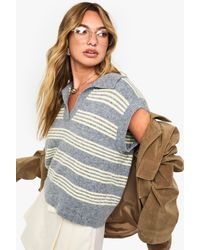Boohoo - Collared V Neck Knitted Thin Stripe Vest - Lyst