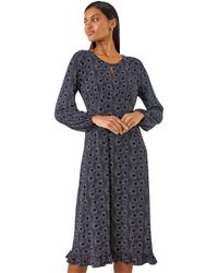 Roman - Spot Print Keyhole Midi Dress - Lyst