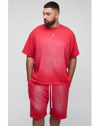 BoohooMAN - Plus Ofcl Applique Spray Wash T-Shirt & Oversized Drop Crotch Short Set - Lyst