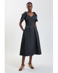 Karen Millen - Tailored Denim Trench Belted Full Skirted Midi Dress - Lyst