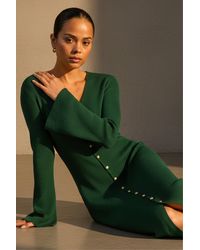 Roman - Petite Knitted Button Detail Midi Dress - Lyst