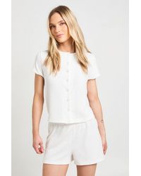 Boohoo - Petite Rib Short Sleeve Button Through Top And Set - Lyst