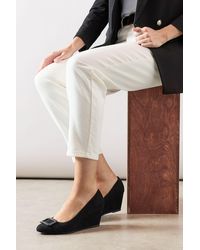 Wallis - Wide Fit Darwin Faux Suede Almond Toe Covered Buckle Medium Wedge Court Shoes - Lyst