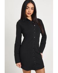Boohoo - Popper Front Collared Long Sleeve Dress - Lyst