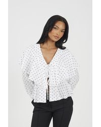 Brave Soul - Polka Dot Long Sleeve Top With Frill - Lyst