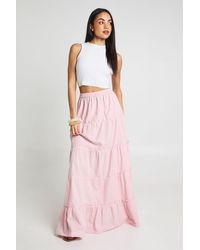 Boohoo - Tiered Cotton Poplin Maxi Skirt - Lyst