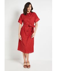 Wallis - Broderie Belted Midi Shirt Dress - Lyst