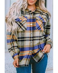 Azura Exchange - Geometrisches Karo-Muster Mit Taschen Shacket - Lyst