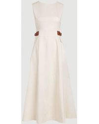 Karen Millen - Tailored Linen Tab Waist Detail Full Skirt Midi Dress - Lyst