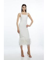 Karen Millen - Figure Form Bandage Feather Hem Knit Midi Dress - Lyst