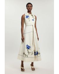Karen Millen - Floral Applique Belted Midi Dress - Lyst