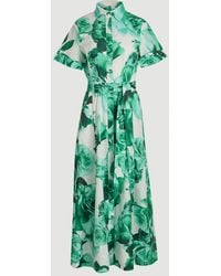 Karen Millen - Rose Print Cotton Sateen Floral Woven Belted Maxi Shirt Dress - Lyst