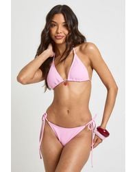 Boohoo - Textured Triangle Top With Strawberry Trim And Tie Side Bikini Bottom - Lyst