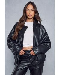 MissPap - Oversized Leather Look Bomber Jacket - Lyst