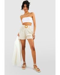 Boohoo - Tall Rattan Buckle Linen Look Tailored Shorts - Lyst